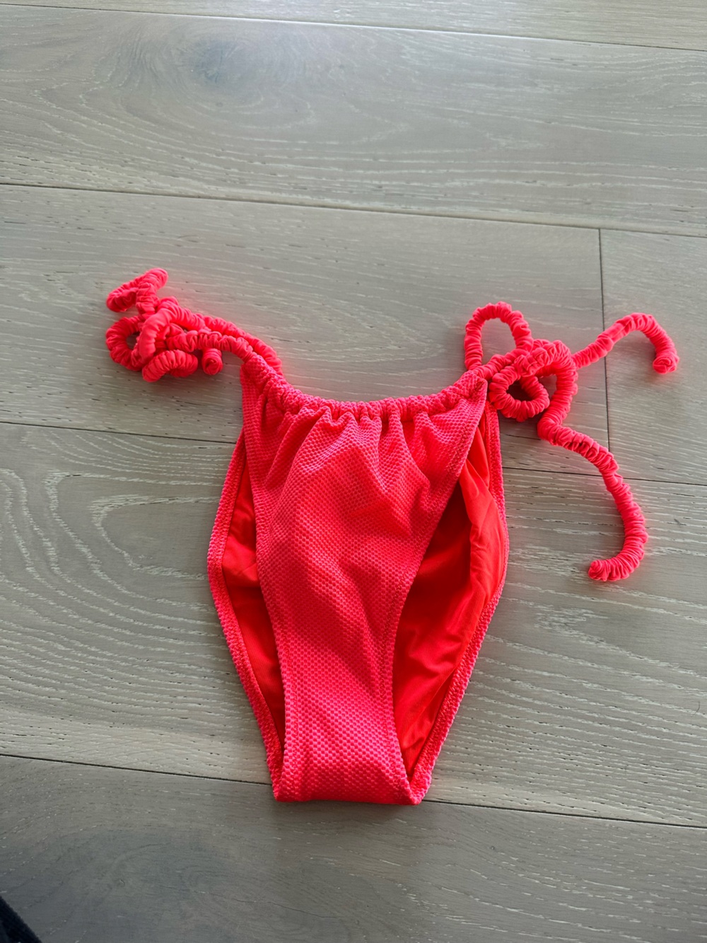 NWT Aerie Neon Coral Textured Side-Tie Bikini Bottoms sz medium